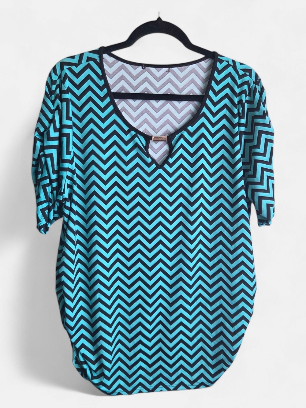 Turquoise and Black Chevron Short Sleeve Tunic